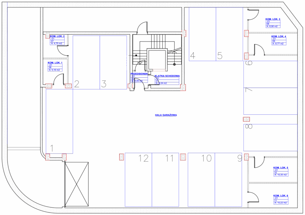 Stacja Krzywa - Hala garażowa - rzut